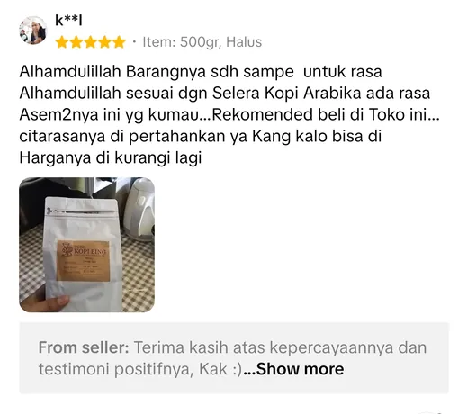 Testimoni pelanggan Kopi Bing
