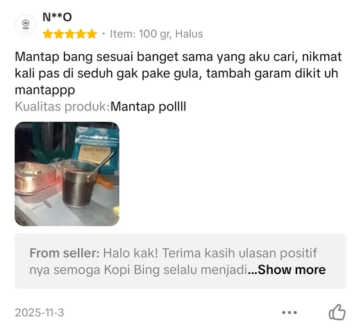 Testimoni pelanggan Kopi Bing