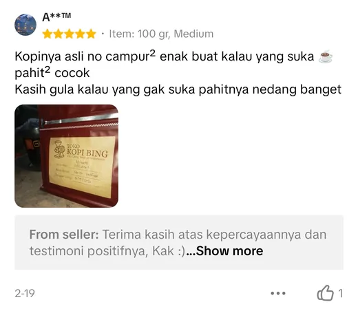 Testimoni pelanggan Kopi Bing
