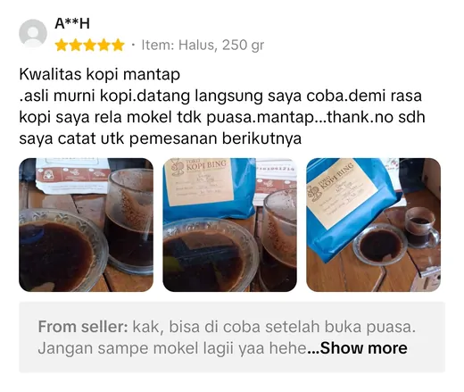 Testimoni pelanggan Kopi Bing