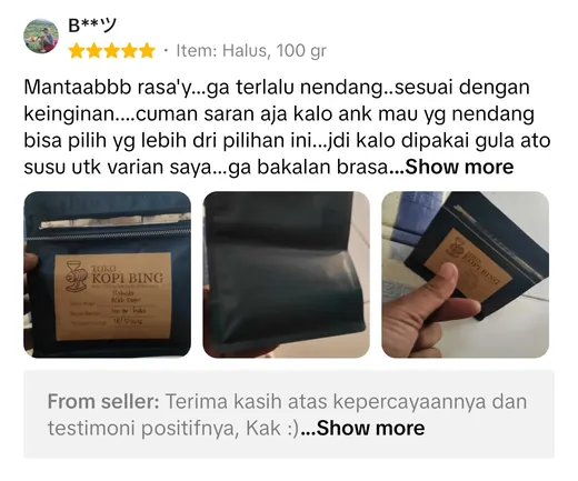 Testimoni pelanggan Kopi Bing