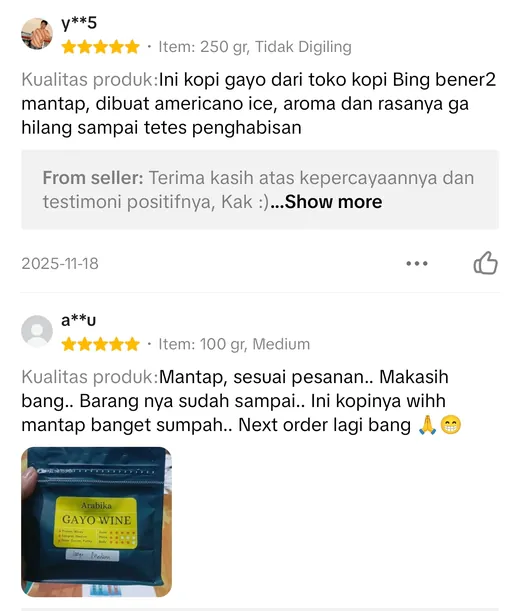 Testimoni pelanggan Kopi Bing